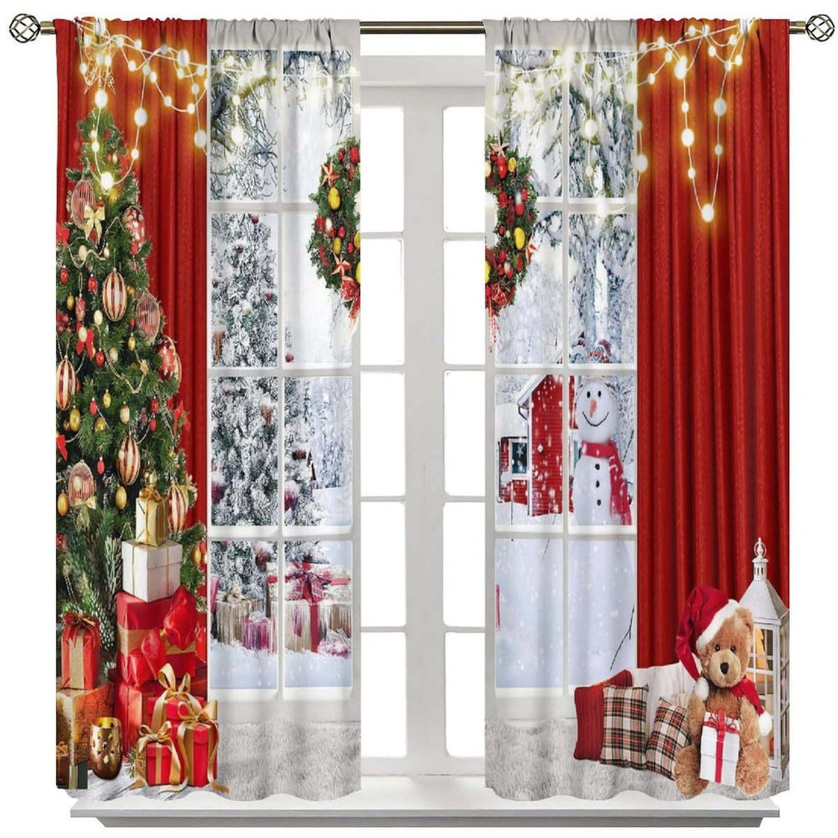 FengMingRui Merry Christmas Curtains Winter Festival Snowman Christmas Tree New Year Christmas Window Treatment Bedroom Living Room Decoration Blackout Decor Window Drapes 42" W X 45" L