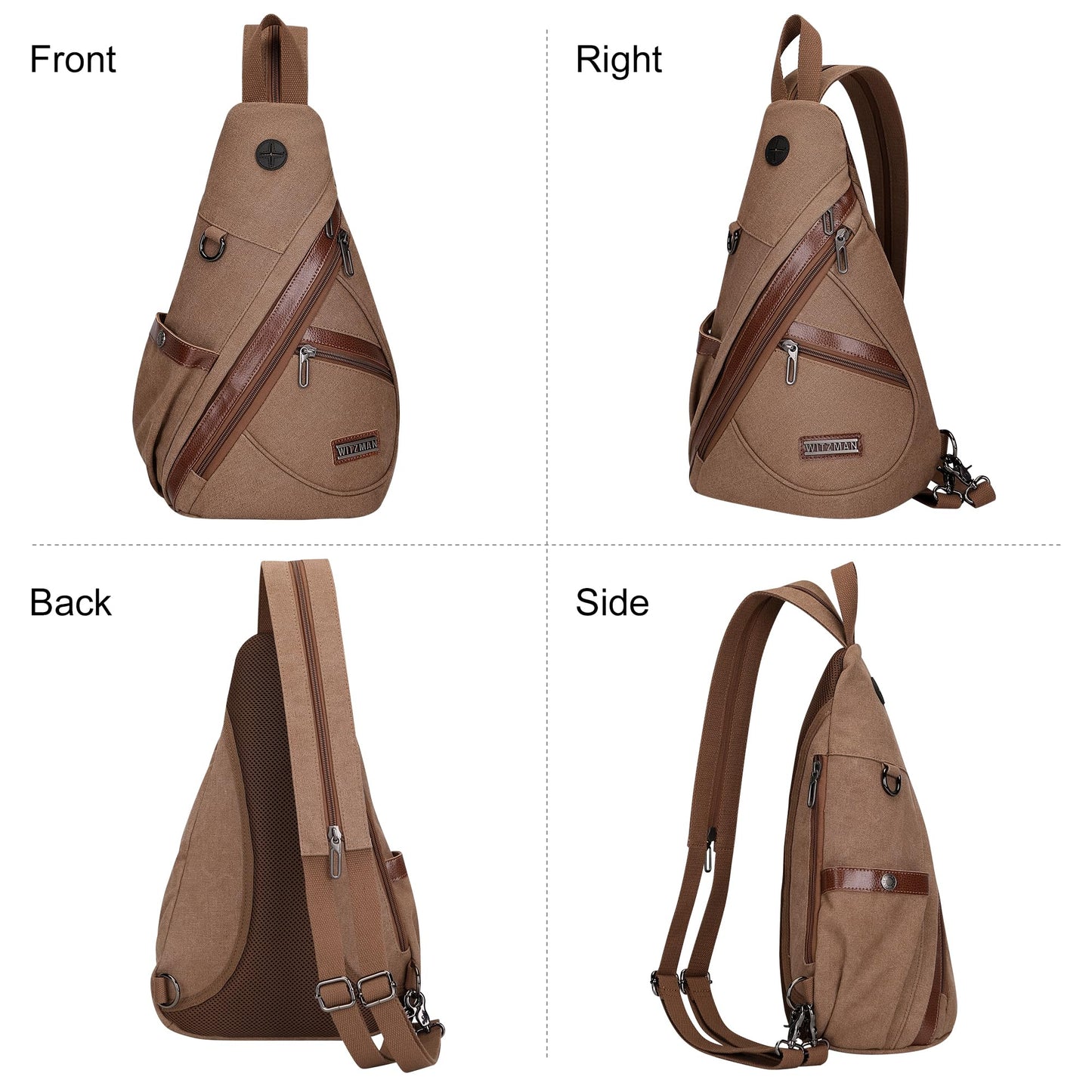 WITZMAN Canvas Sling Bag for Men Women Convertible Sling Backpack Crossbody Vintage Chest Bag Travel Casual Daypack(A8003 Brown)