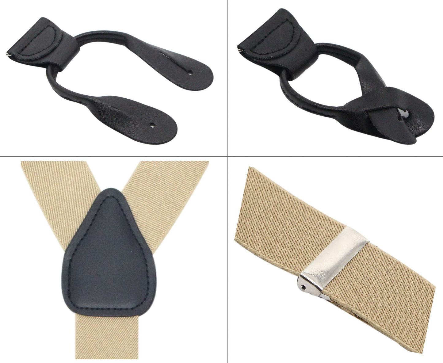 Timiot Y Back Button 1.4" Suspenders for Men with Stylish Leather Button Ends Durable Long Lasting Stretch Ultimate Fashion (Champagne)