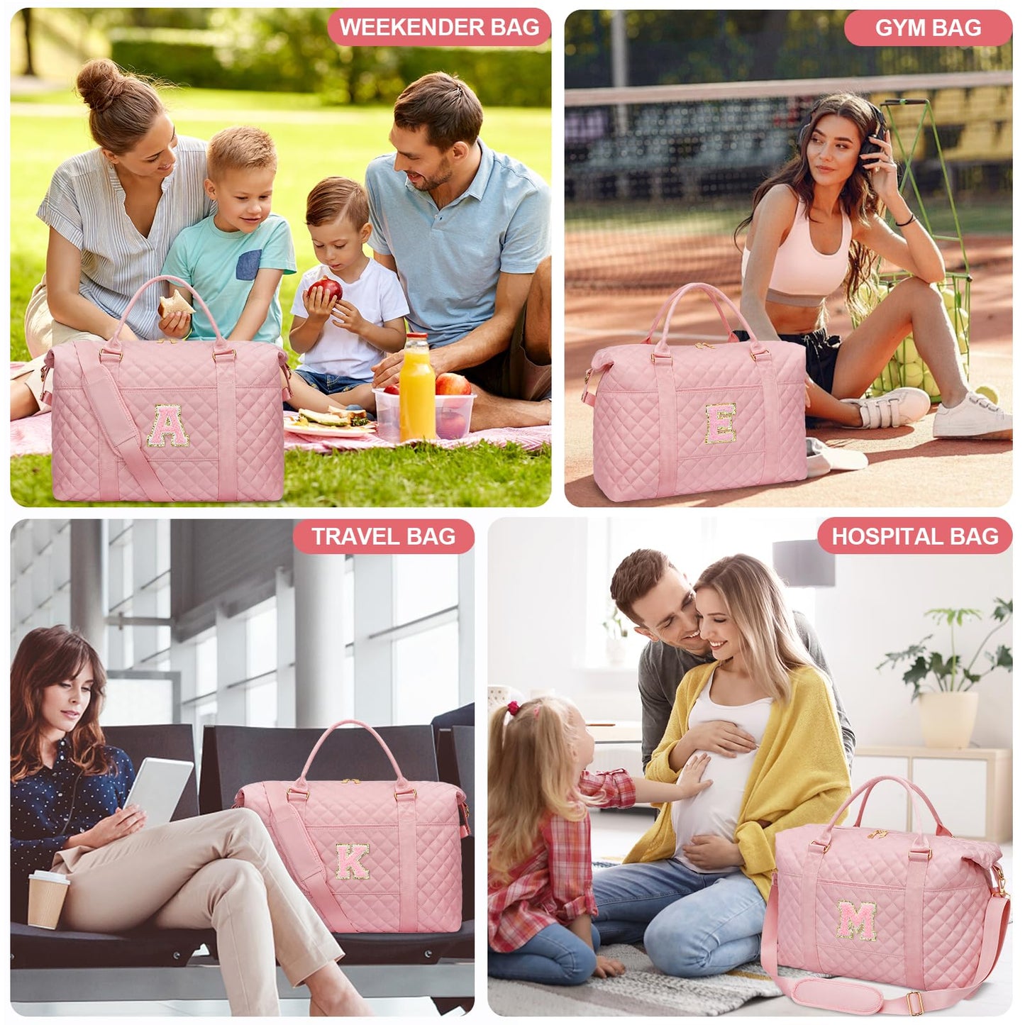 Gifts for Teen Girl, Initial Travel Duffle Bag, Personalized Women Weekender Overnight Bags, Gift for Daughter Kid Mom Friend College Girl Graduation Teacher(Pink,A)
