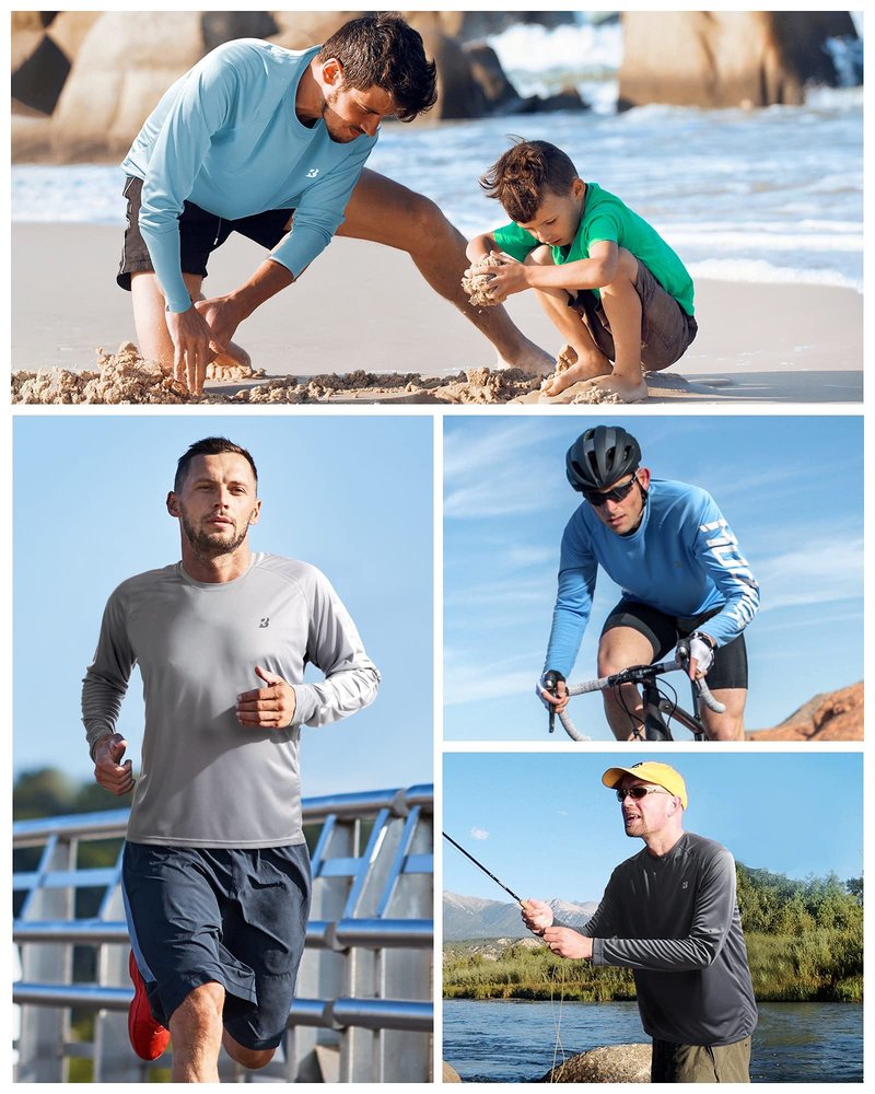 Roadbox Mens UPF 50+ Long Sleeve SPF Diving Rash Guard UV Sun Protection Shirts for Outdoor Fishing Hiking Swimming Running Emerald Green