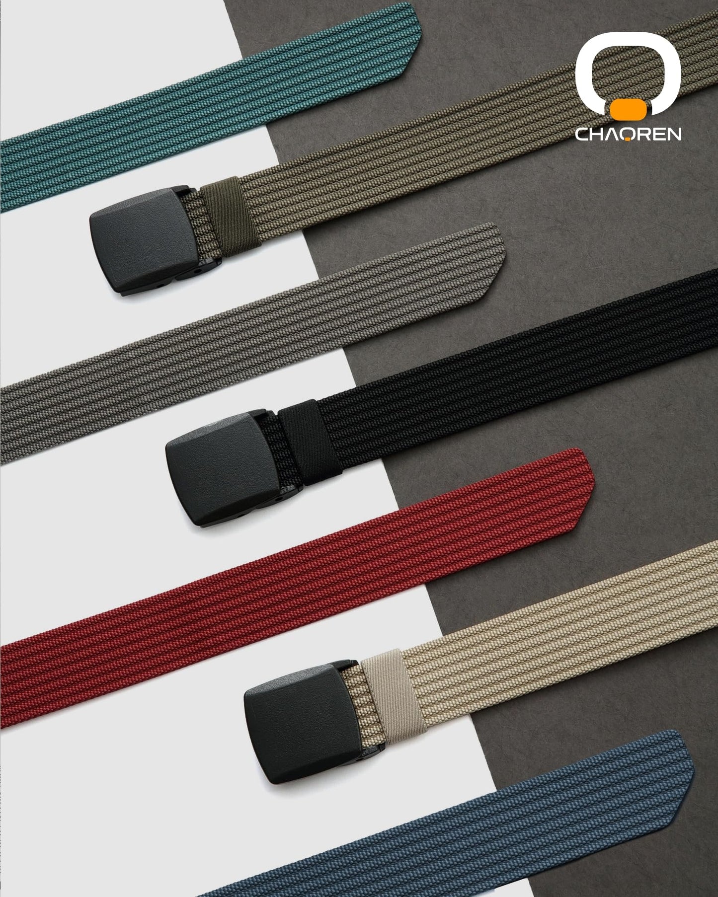 CHAOREN Nickel Free Web Belt Men - TSA Approved Non Metal Buckle Nylon Belt, Travel with Confidence and Ease (38mm)
