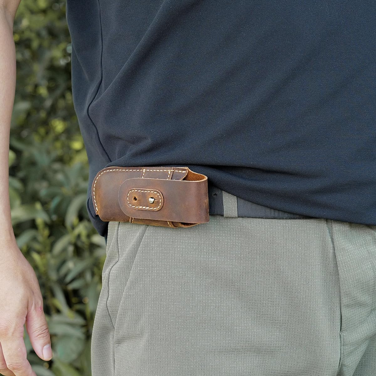 Topstache Leather Pocket Knife Sheath - Belt Loop EDC Belt Organizer - Horizontal Carry Knife Holder- Multitool Sheath with Two Snap Closure for Folding Knife, Darkbrown