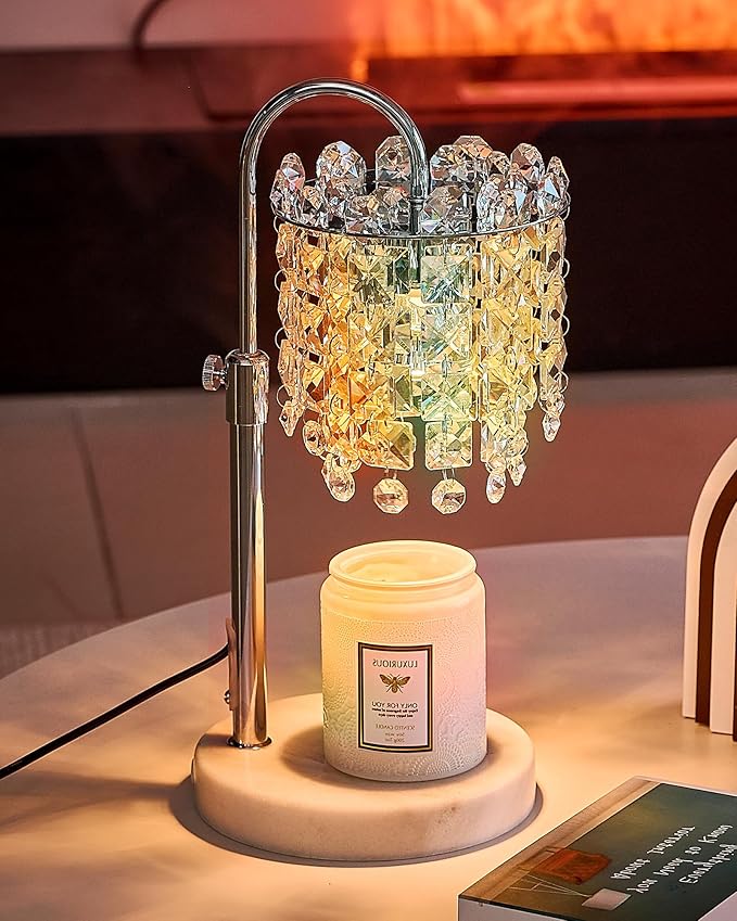 Candle Warmer Lamp with Timer & Dimmable Crystals Candle Lamp Warmer with RGB Mode, Adjustable Height Electric Candle Warmer with 3 Bulbs for Women Mom House Warming Gifts New Home Room Decor