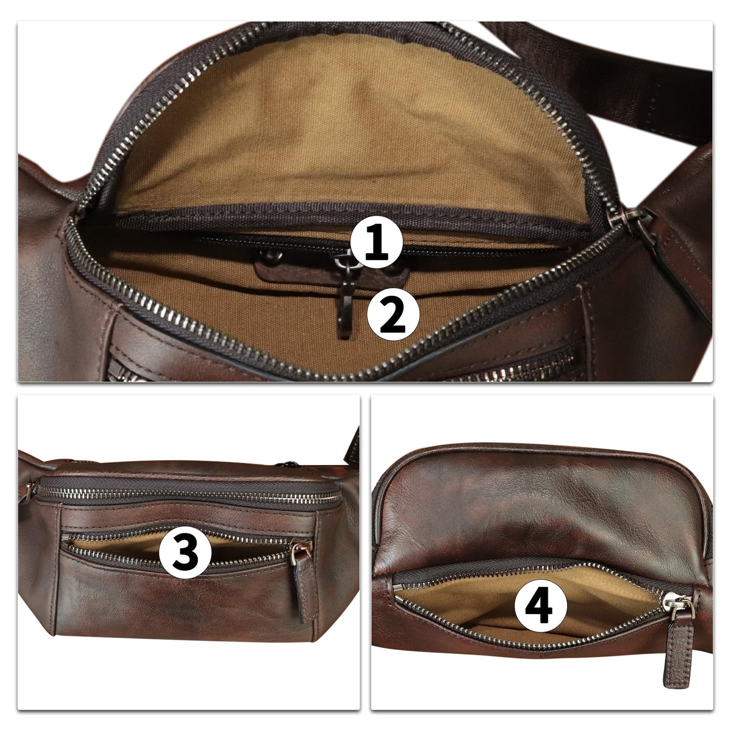 Genuine Leather Fanny Pack for Women and Men Vintage Real Leather Waist Bag Hip Bum Crossbody Sling Bags (Coffee)