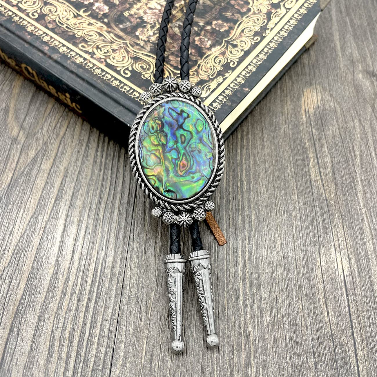 YOQUCOL Abalone shell Pattern Bolo Tie Native Western Cowboy Hand-woven Leather Bola Tie Necktie for Men Women