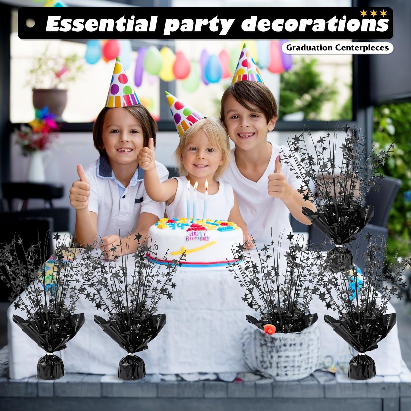 6 Pack Metallic Foil Spray Centerpiece Star Table Decoration Burst Table Centerpieces for Birthday Weddings Anniversaries Christmas New Year Holiday Party Supplies Decor (Black)