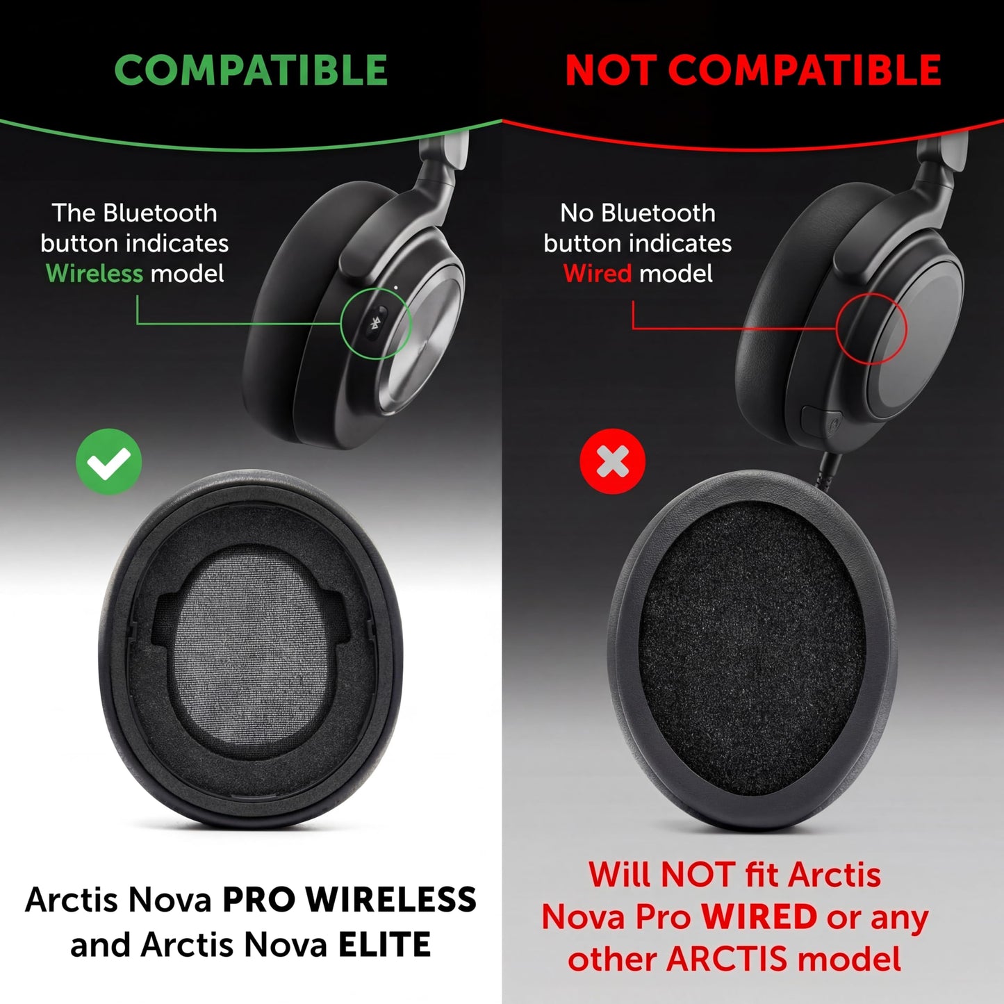 WC Freeze Nova Pro Wireless - Cooling Gel Earpads for Arctis Nova Pro Wireless & Nova Elite (Doesn’t Fit Other Models), by Wicked Cushions, Extra Thick & Comfortable | Black