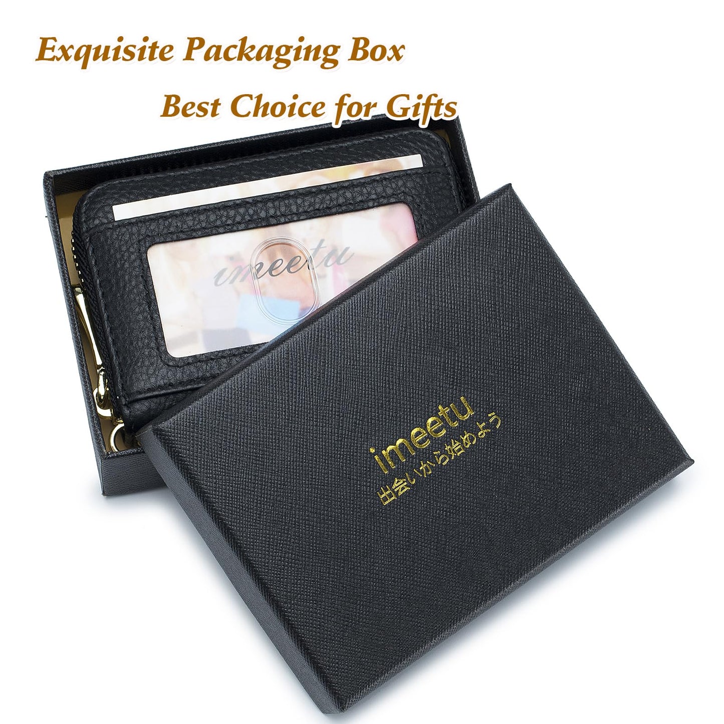 imeetu RFID Credit Card Wallet, Genuine Leather Zipper Card Case Holder with Removable Keychain(Max - Coffee)
