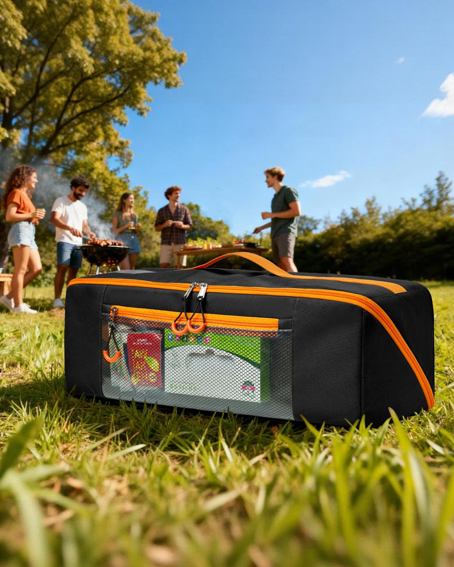 Marscamd 22” Grill Tool Storage Bag with Dual Inner Compartments, Wide-open Grill Utensil Storage Bag for Grill, Griddle and Barbecue Tools, Black (No Accessories)