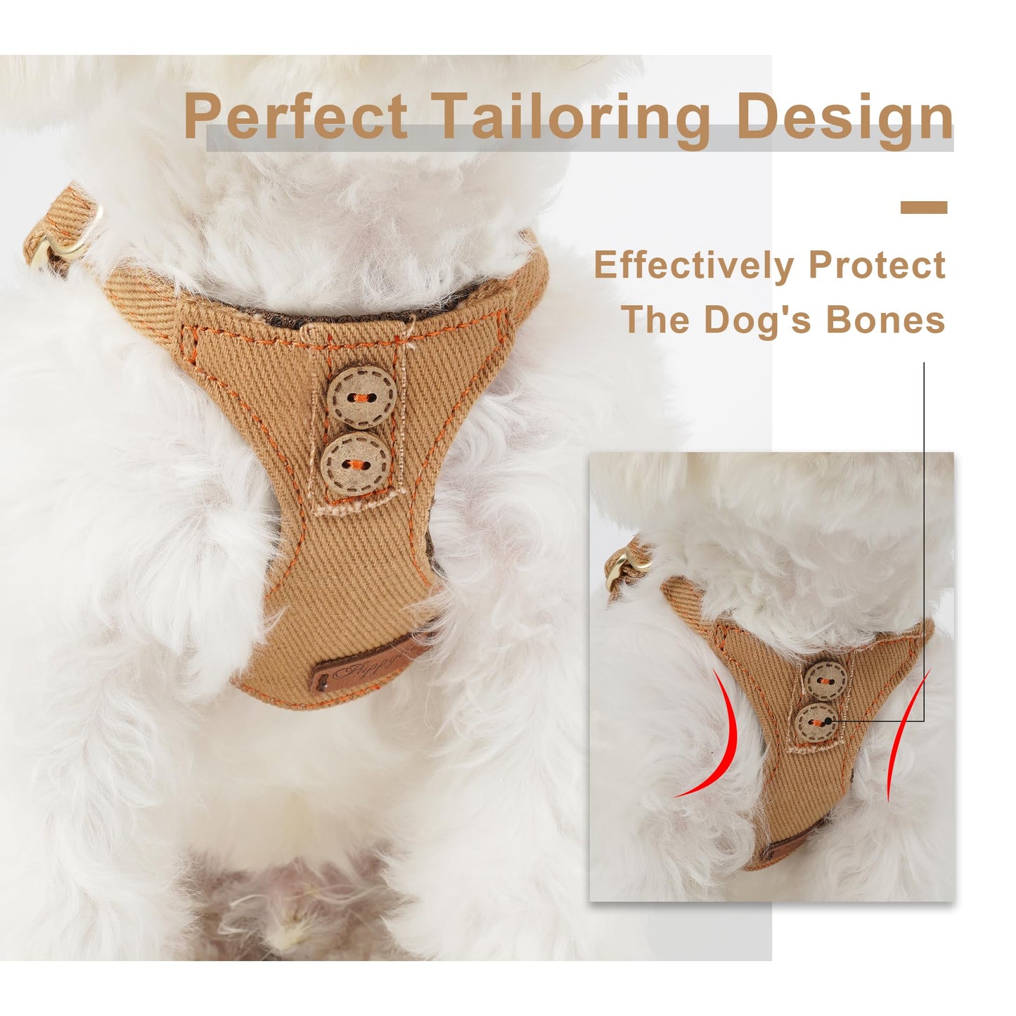 No Pull Dog Harness with Multifunction Dog Leash,Soft Adjustable No Choke Escape Proof Pet Harness Vest for Medium Dogs or Large Dogs,Khaki Camel,XS