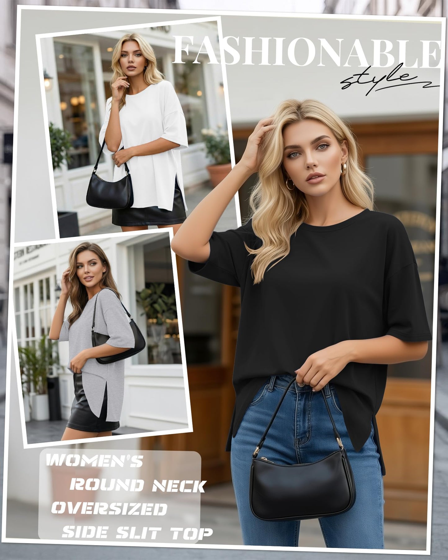 Huukeay 3 Pack Women's Oversized Workout T Shirts Short Sleeve Loose Fit Gym Tops Crewneck Casual Summer Basic Tees(L,Black, White, Gray)