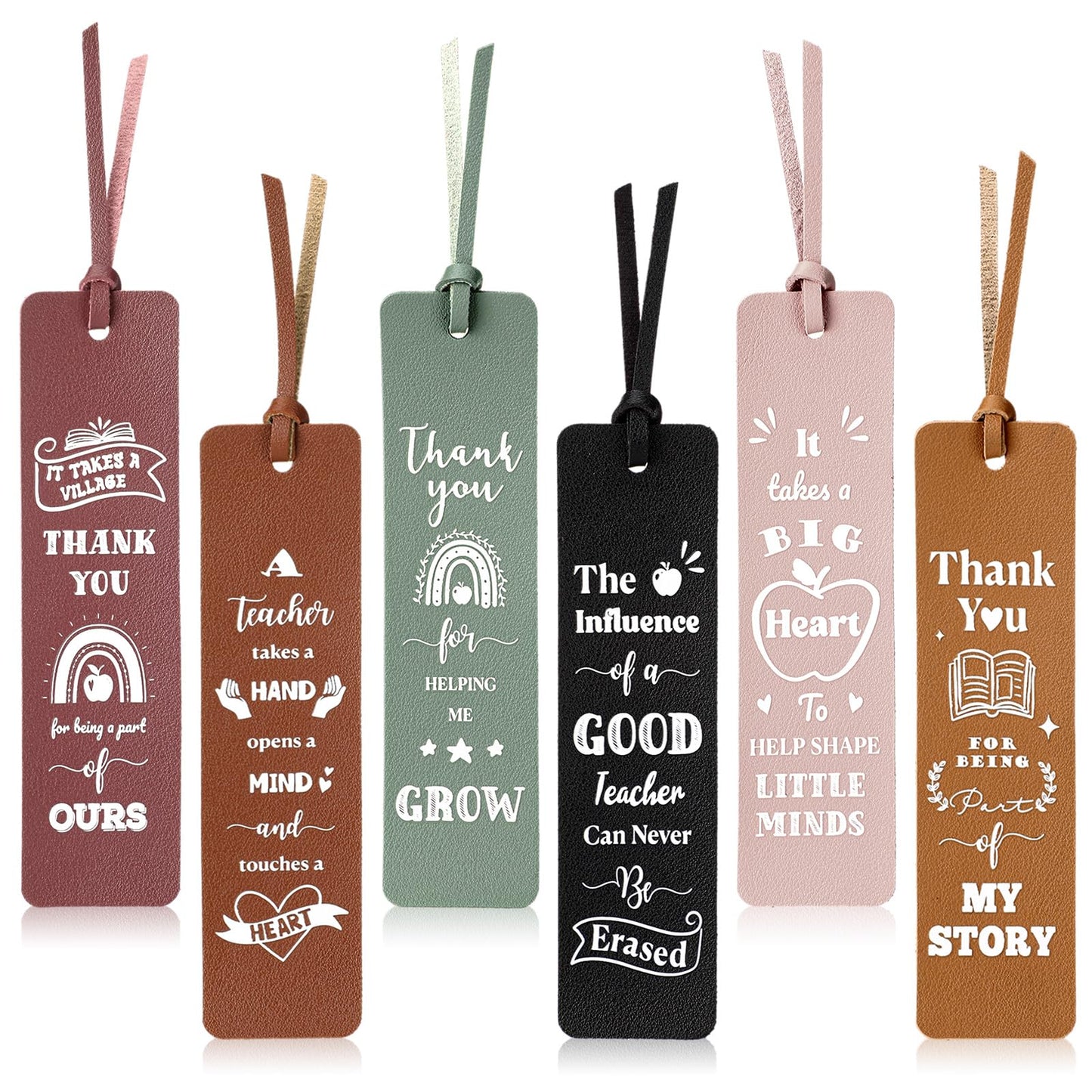 Eaasty 12 Pcs Teacher Appreciation Gifts Teacher Appreciation Leather Bookmarks Bulk Thank You Gifts Graduation Gift Back to School Thank You for Helping Me Grow for Teachers Office Party Supplies