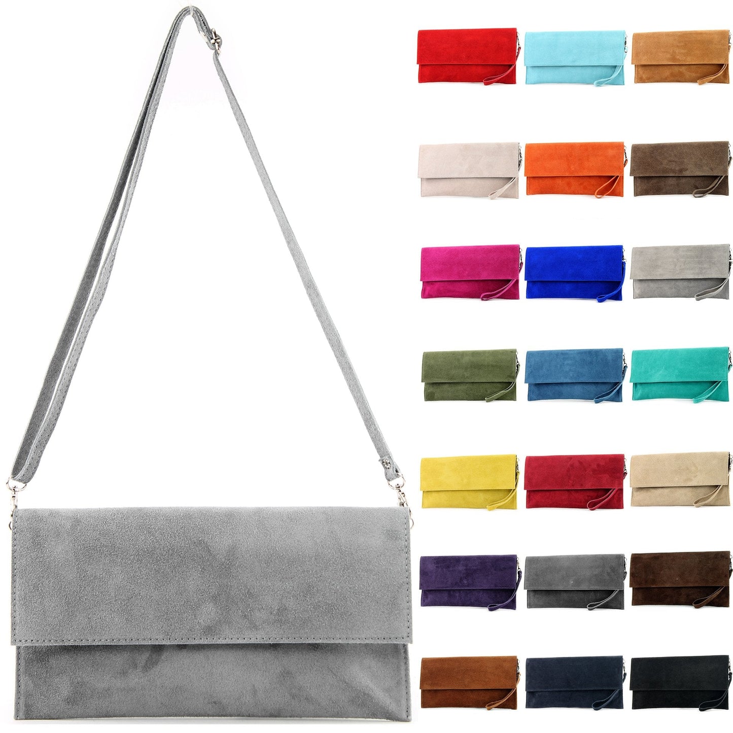 modamoda de - T151 - Italian clutch evening bag made of suede (Black)