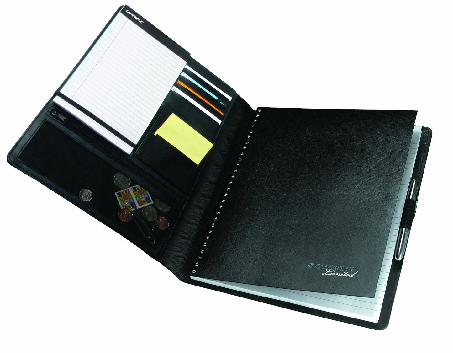 Cambridge Limited Business Notebook, 8-1/2" x 11", 50 Sheets, NoteTaker Portfolio and Refillable Notebook with 5" x 8" Notepad and Business Card Pocket, Zipper Mesh Pocket, Black (06126)