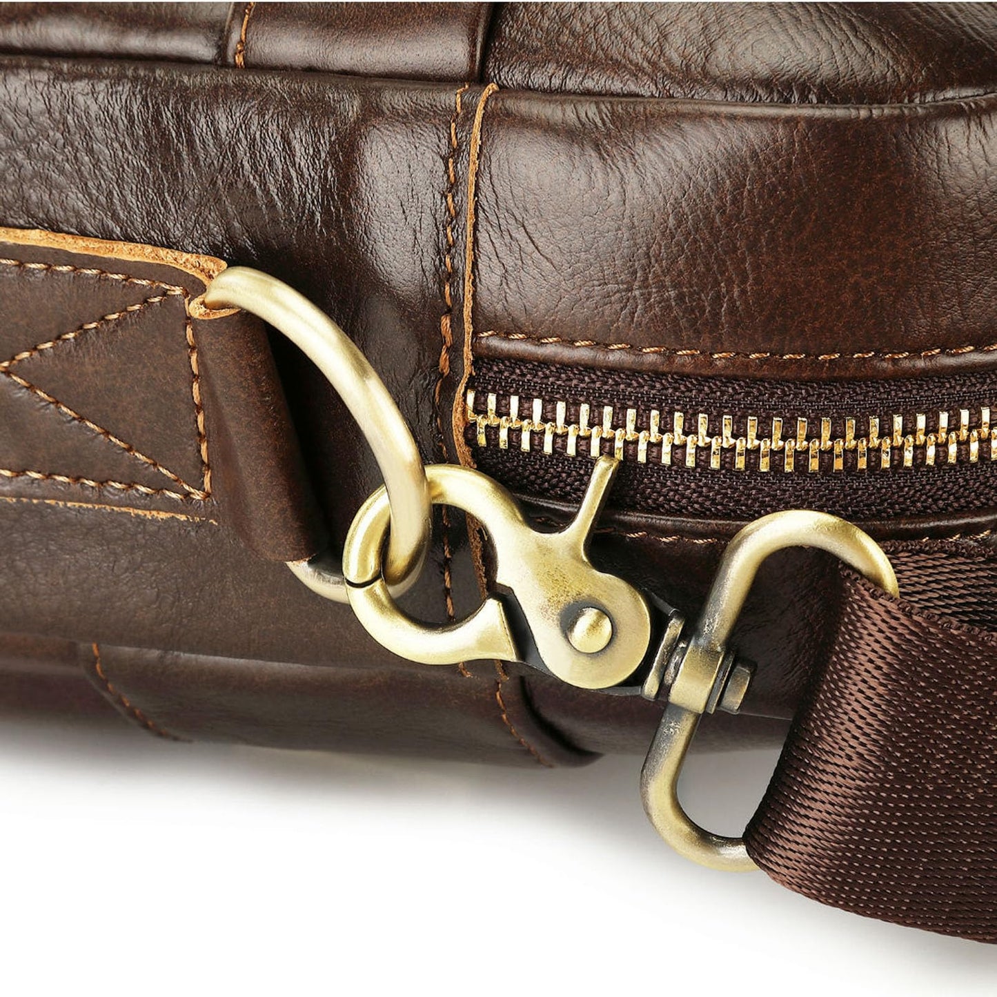 SHENGLAICAI 15.7 Inch Leather briefcases Laptop Messenger Bags for Men Best Office Shoulder Satchel Laptop Bag (Coffee)