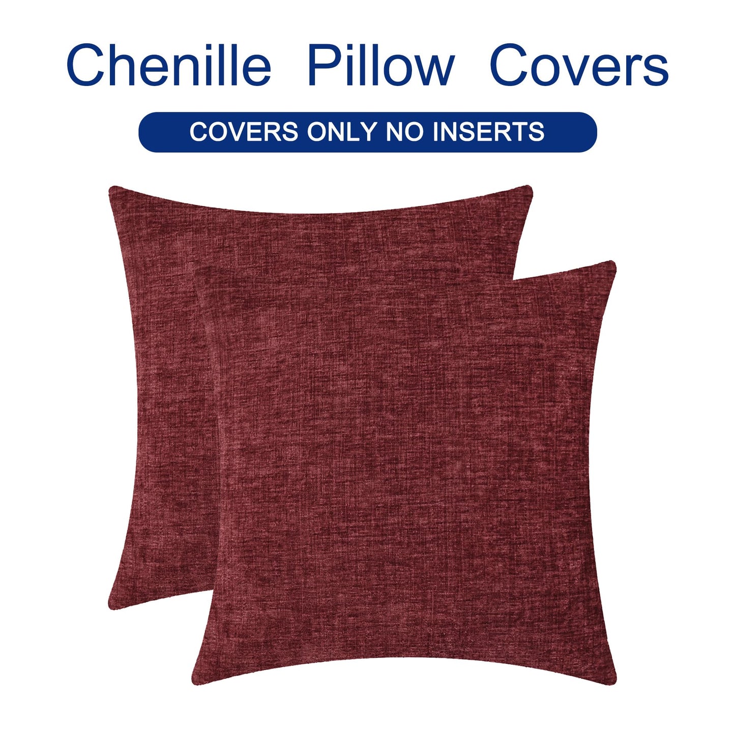 CaliTime Christmas Throw Pillow Covers Decorative 18 X 18 Inches Pack of 2 Cozy Chenille Cushion Cases for Couch Sofa Bed Living Room Home Burgundy