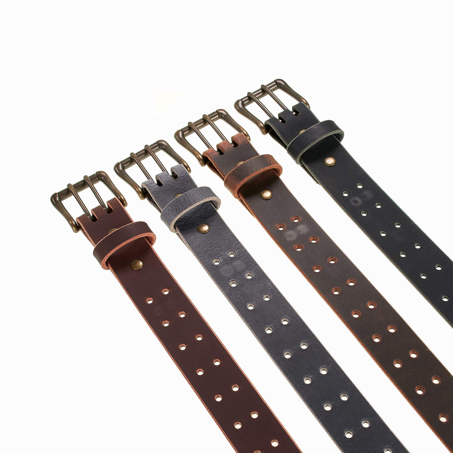 Men’s Classic Leather Belt, Double Prong Retro Style, Antique Brass Buckle, 1 ½” Width, Amish handmade in the USA (Black, 38")