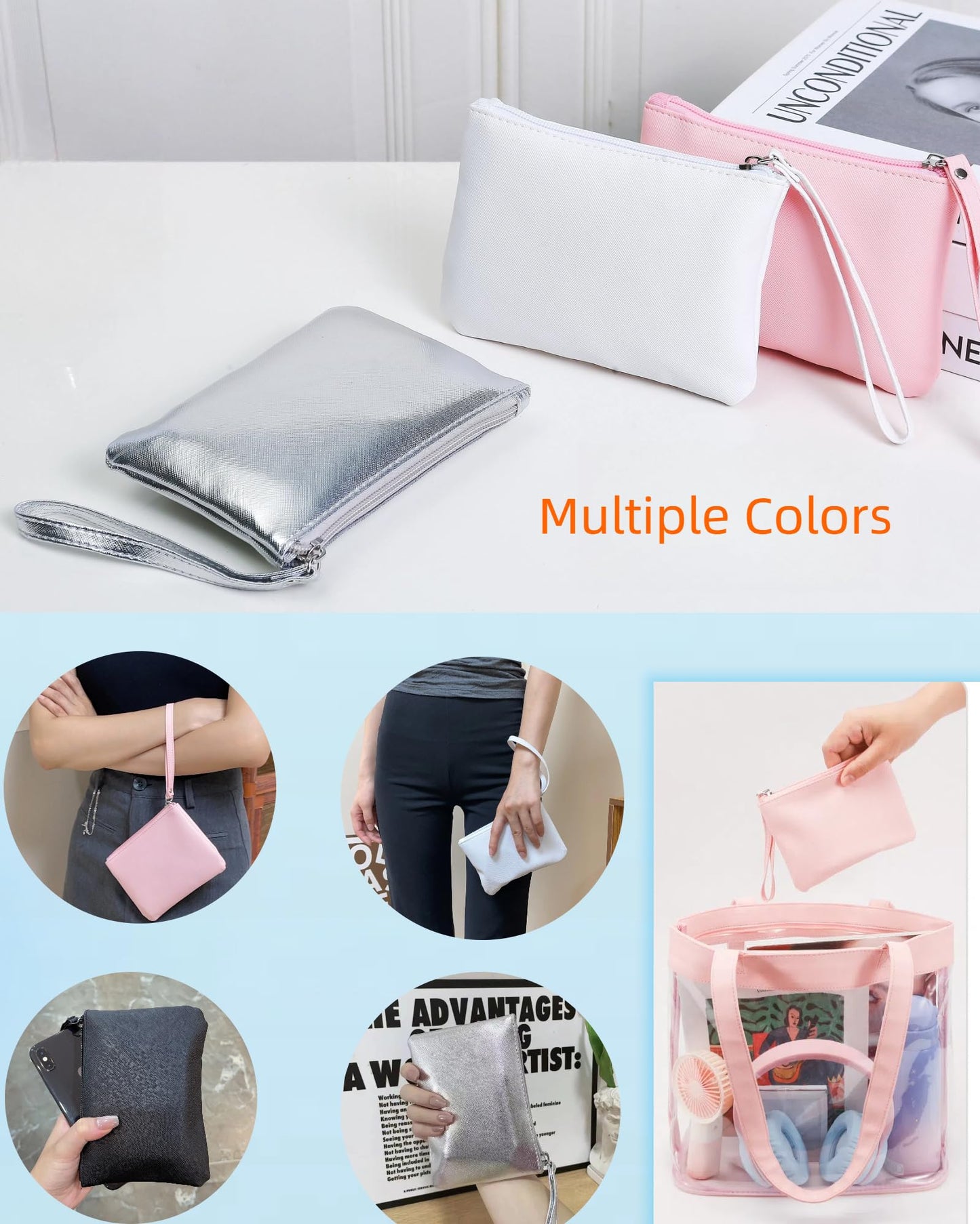 4.5 x 6.5 Clutch Stadium Approved, Leather Coin Purse for Women Wristlet Money Pouches for Cash Car Change with Zipper Lipstick Holder, Extra Small Makeup Bag for Purse Organizer Insert, Brown