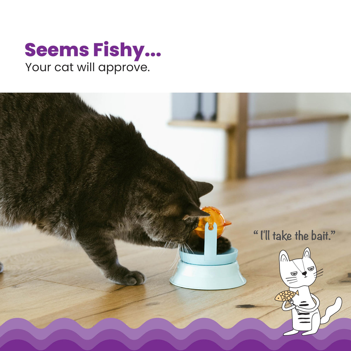 Catstages 2-in-1 Spinning Fish Treat Dispenser Cat Toy, Interactive Puzzle Feeder & Cat Ball Track Add-On, Blue