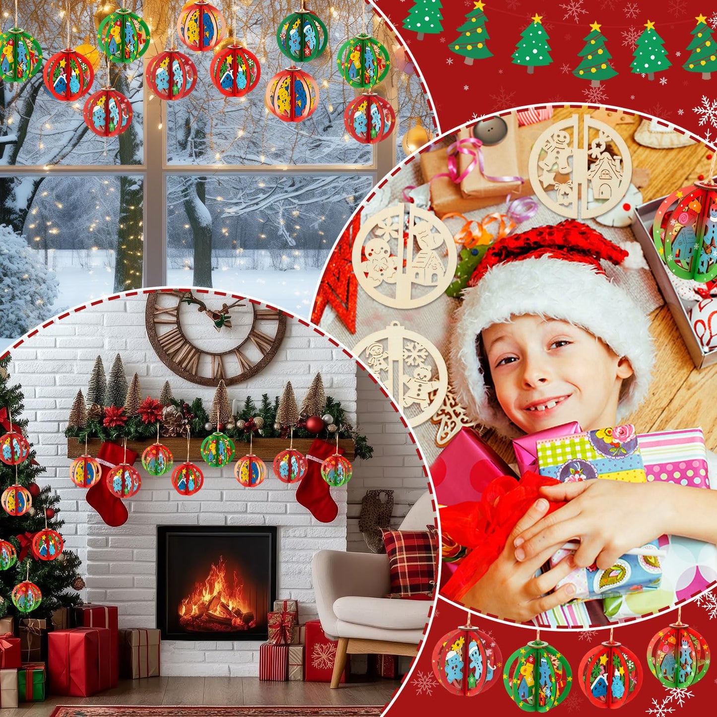 Chunful 72 Pcs DIY Wooden Crafts to Paint Winter Gingerbread Ornaments 3D Unfinished Wood Cutouts Blank Hollow Wood Slice for Craft Projects, Party, Holiday Cookie Decorations