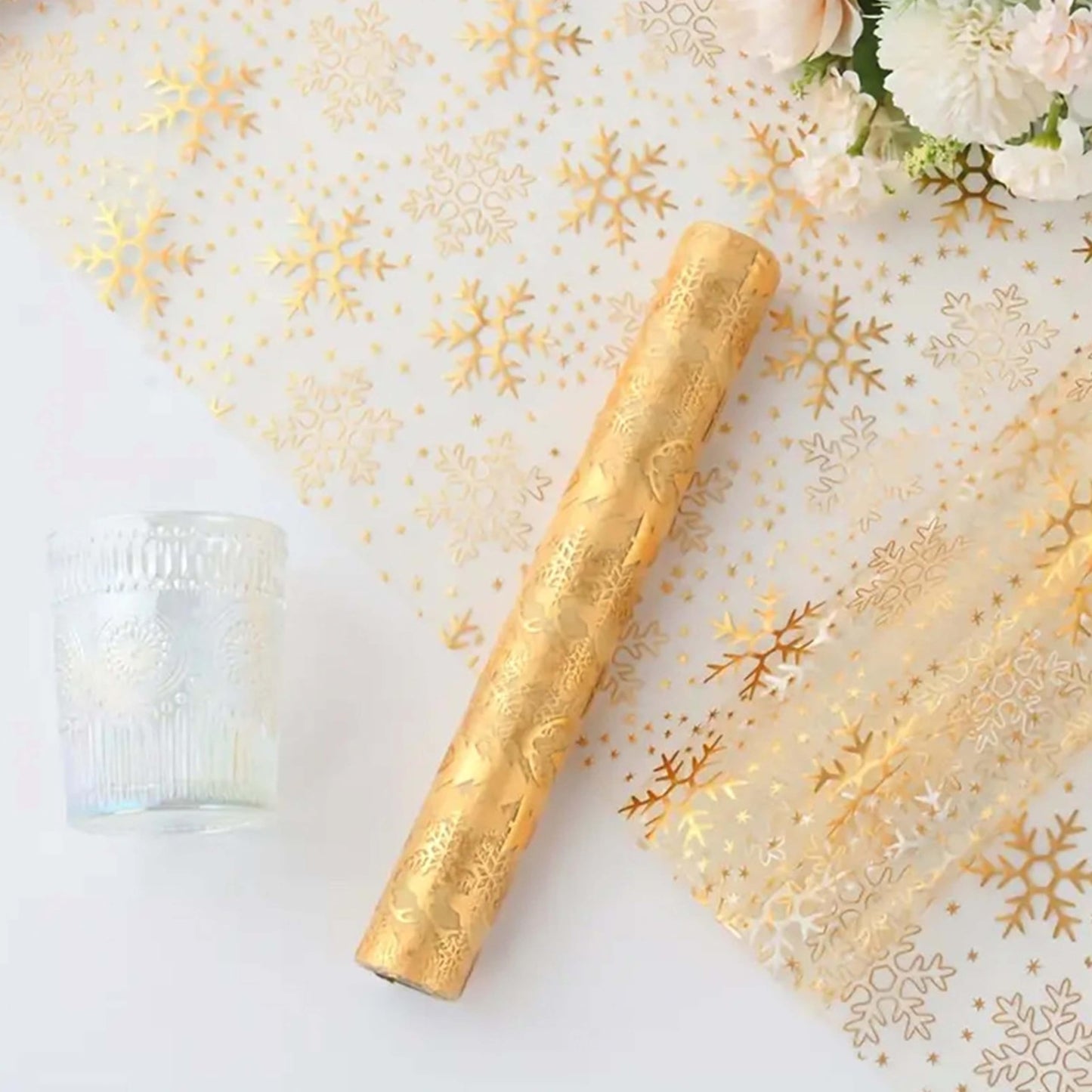 Yonuni Gold Snowflake Table Runner 11x108 Inch - Christmas Tulle Table Runner Gold Table Decorations Centerpiece for Wedding Birthday Christmas Thanksgiving & Party