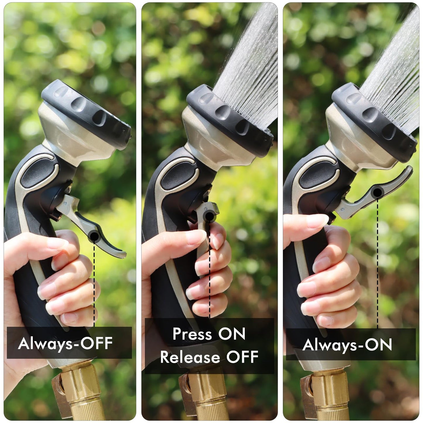 RESTMO Hose Nozzle with Easy Self-Lock Trigger, Heavy Duty Metal Water Hose Sprayer with 9 Spray Patterns and On/Off Valve, Ideal for Outdoor Lawn & Garden Watering, Car & Pet Washing