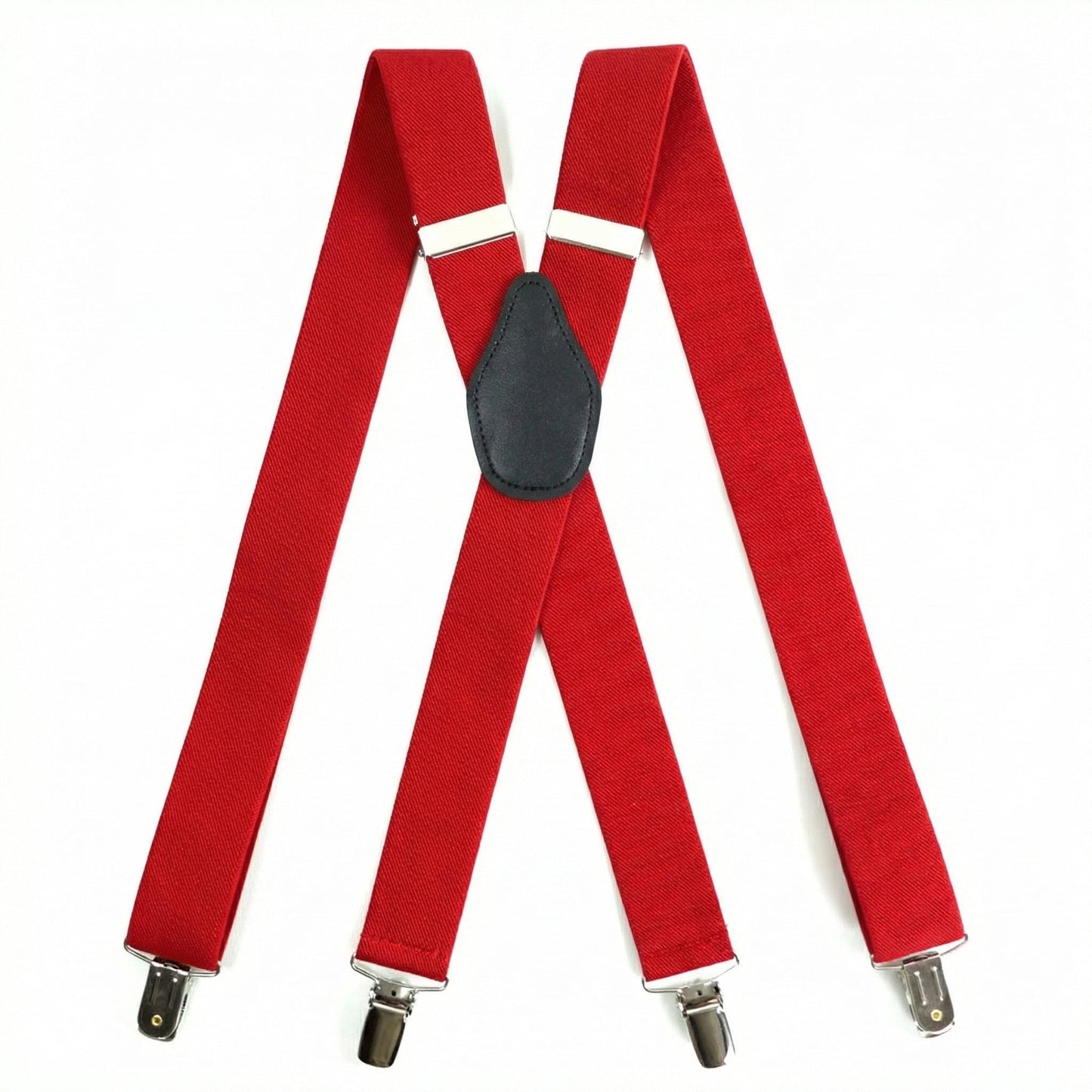SUITUA Suspenders for Men 1¼" Classic X-Back Clip-on - Adjustable Elastic Suspenders for Jeans, Dress Pants, Wedding & Groomsmen (Red)