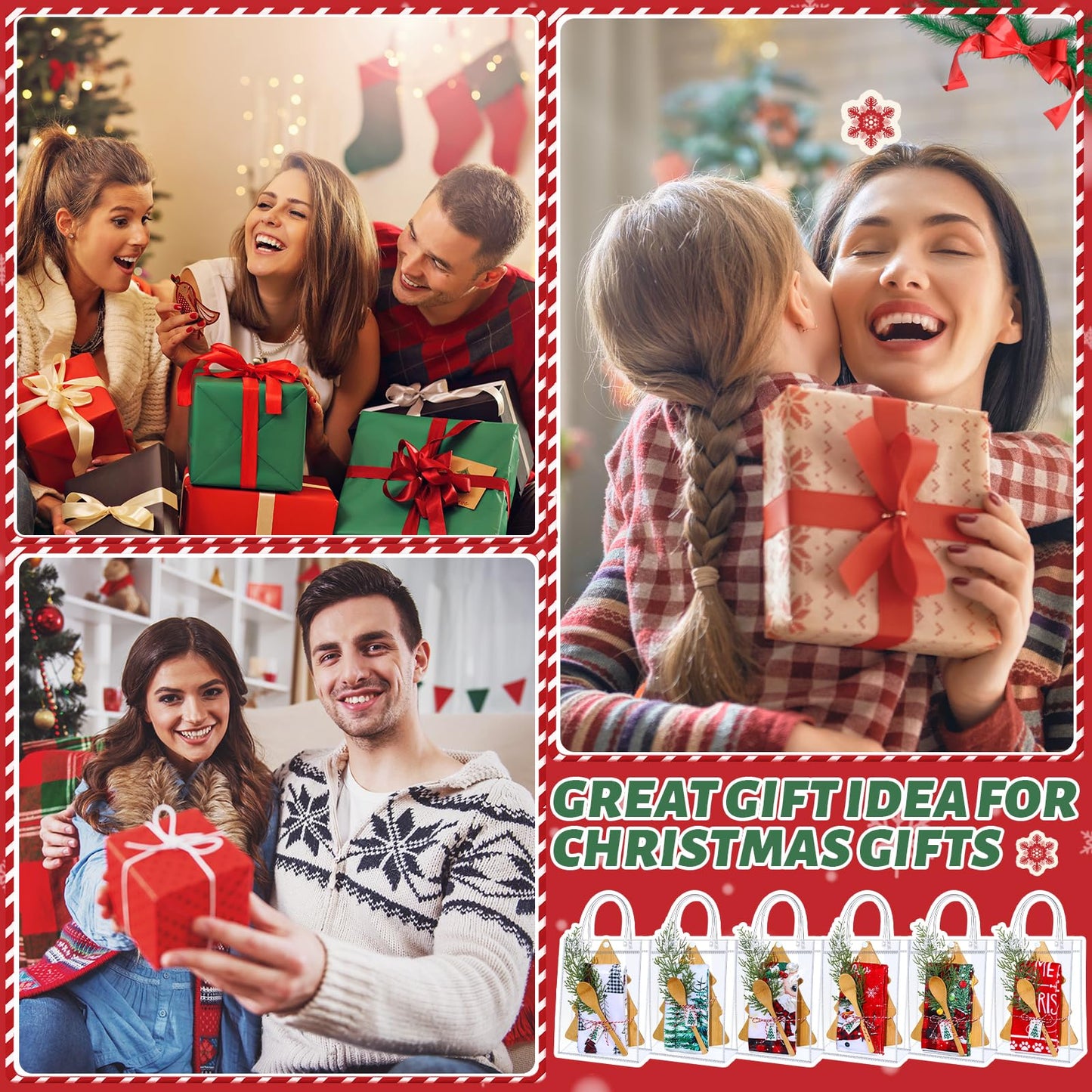 AceOrbit 37 Pcs Christmas Kitchen Gift Set Christmas Tree Bamboo Serving Board Xmas Supplies with Wood Spoon Kitchen Towel Card Holiday Gift Bags for Xmas Holiday Party Decor