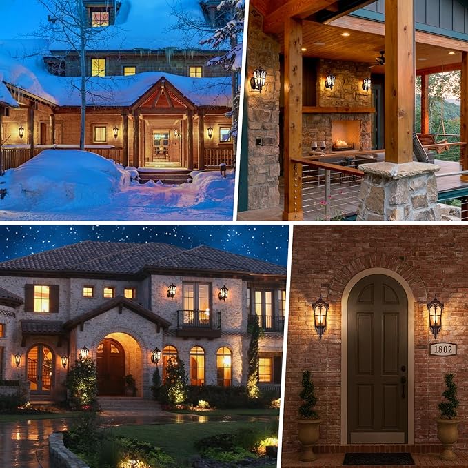 Sucolite Large Size Outdoor Wall Light Fixtures, Brown Exterior Lighting Fixtures Porch Sconces Waterproof, Vintage Outside Wall Sconces with Water Ripple Glass for House Front Door Garage, 1 Pack