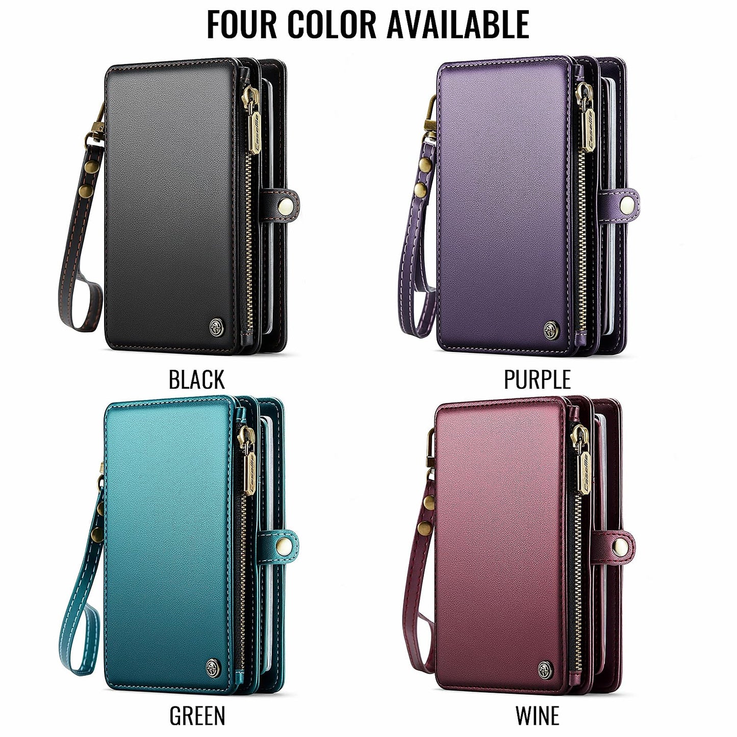XIMAND Passport Holder Wallet Bag with AirTag Holder, 11 Card Slots and Passport Solt Cash Solt Photo Solt Zipper Pocket, RFID Blocking Wristlet Strap.Black