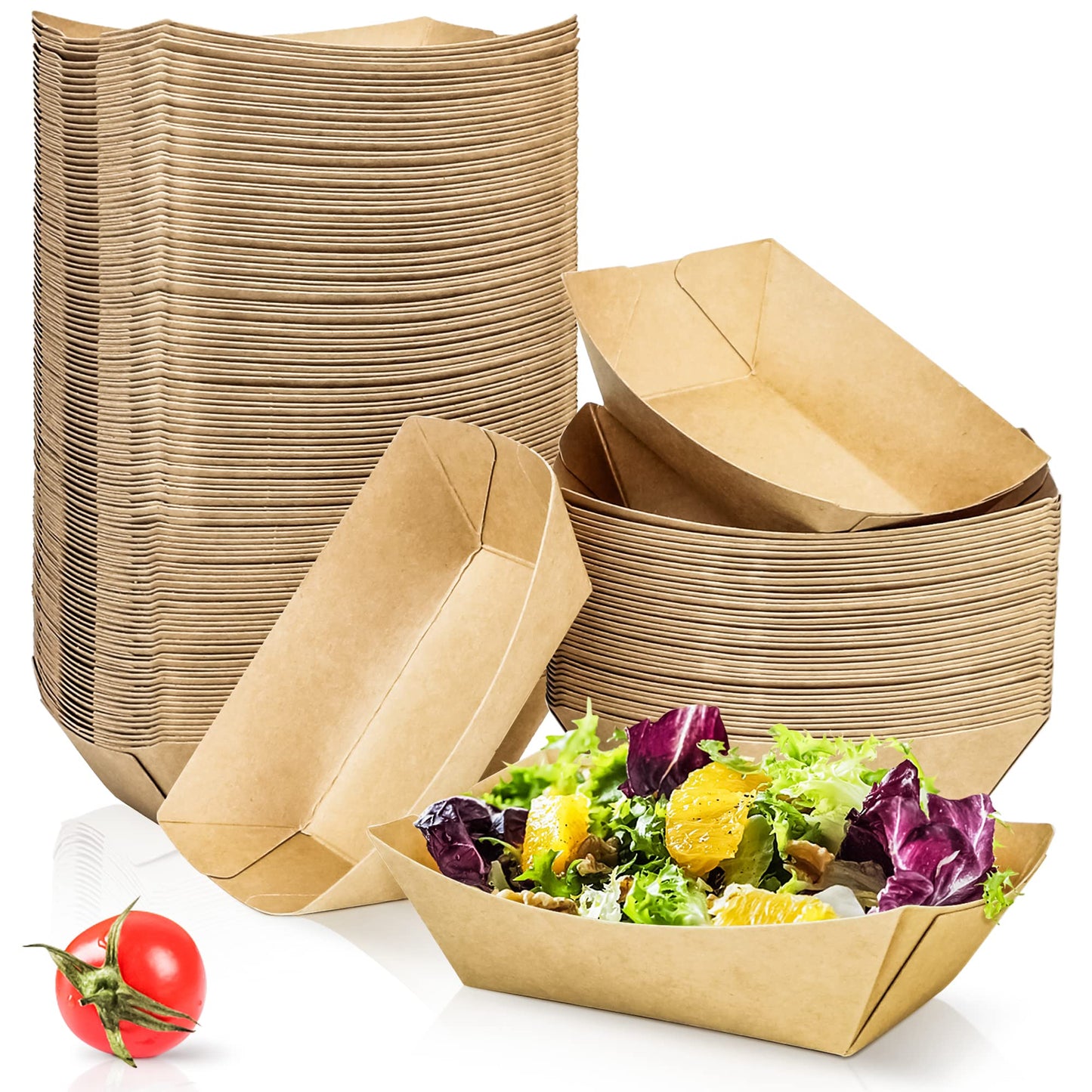 MotBach 180 Pack 1/2 lb Disposable Kraft Food Paper Trays, Small Eco-Friendly Paper Take Out Food Serving Boats Mini Paper Serving Trays for Party Snacks French Fries Nachos Tacos BBQ (Brown)