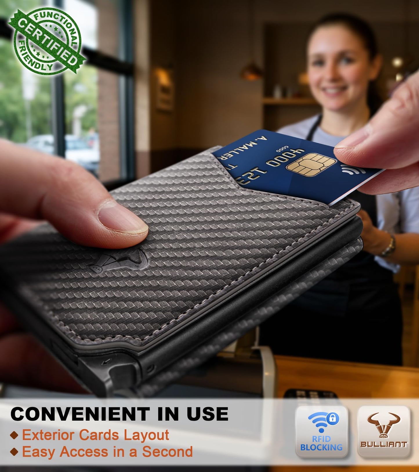 BULLIANT Men Wallet Leather Wallet Card Holders Money Clip for Men 10Cards-Magnetic Flip on Metal Case