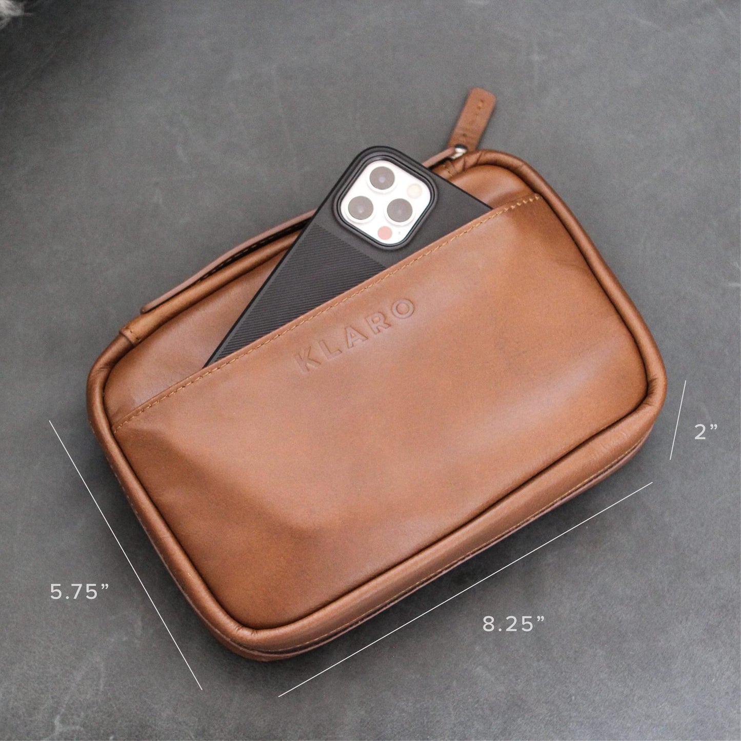 CASE ELEGANCE Klaro Travel Leather Cigar Case, 5 Cigar Storage, 2 Accessory Pockets, Humidification Pocket, Internal Hard-Shell Protection - Brown