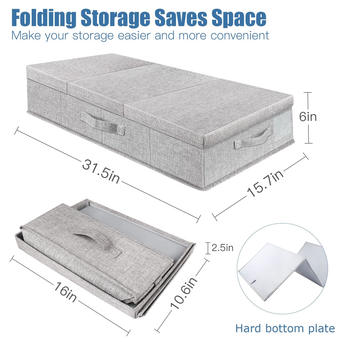 Supowin Underbed Storage Containers Bin with Lids, Large Under Bed Storage Organizer Box with Handle, Foldable Under the Storage Bags for Organizing Clothes, Shoes, Blankets, Pillows