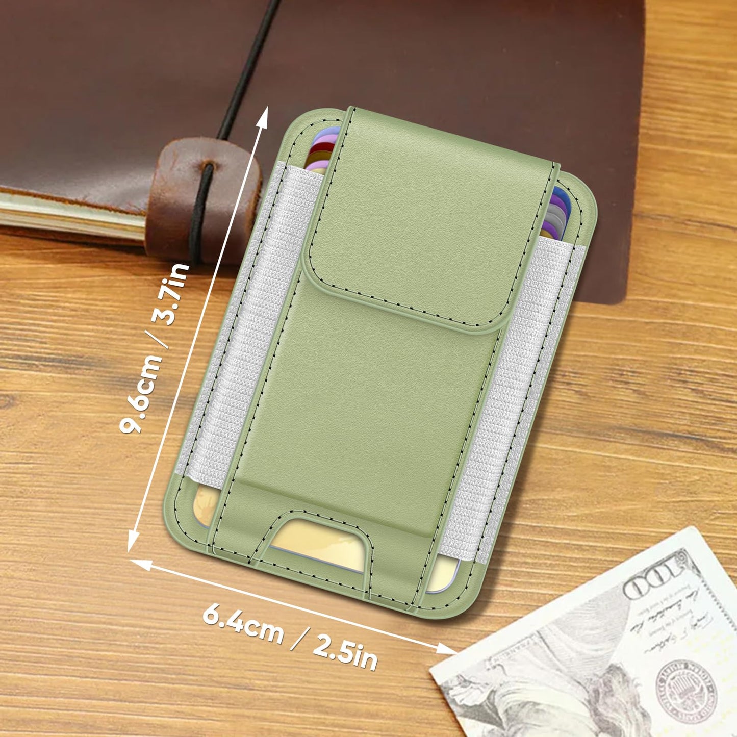 FINPAC MagSafe Wallet, Magnetic Card Wallet Holder for iPhone 17/16/15/14/13/12 Series, Safe RFID Blocking Slim Leather 6 Card Holder for Women Men, Bamboo Green