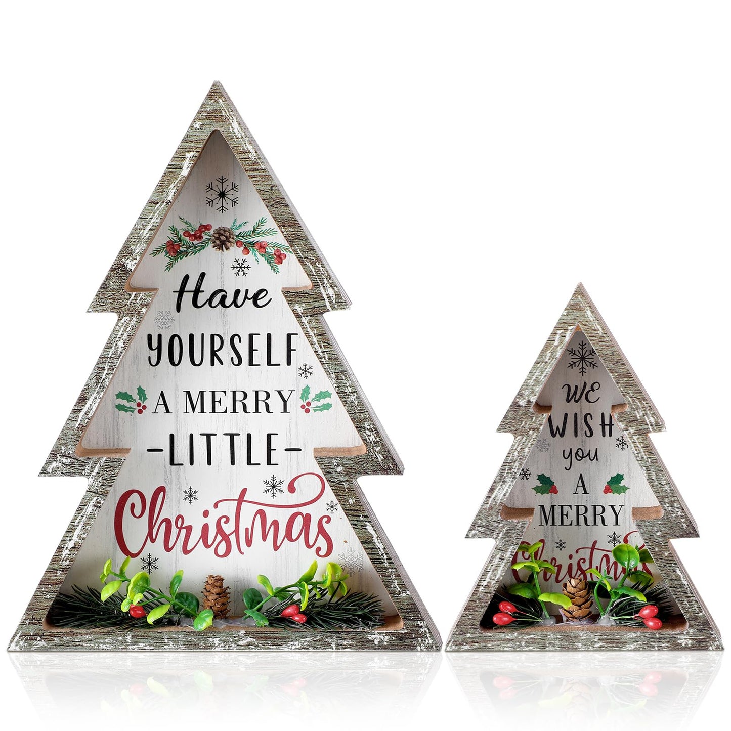 Pinkunn 2 Pcs Christmas Decorations for Home Farmhouse Christmas Tree Decor with Pinecones Rustic Wooden Xmas Centerpiece Natural Decorative Block Tabletop Sign for Xmas Party Holiday Table Home Decor