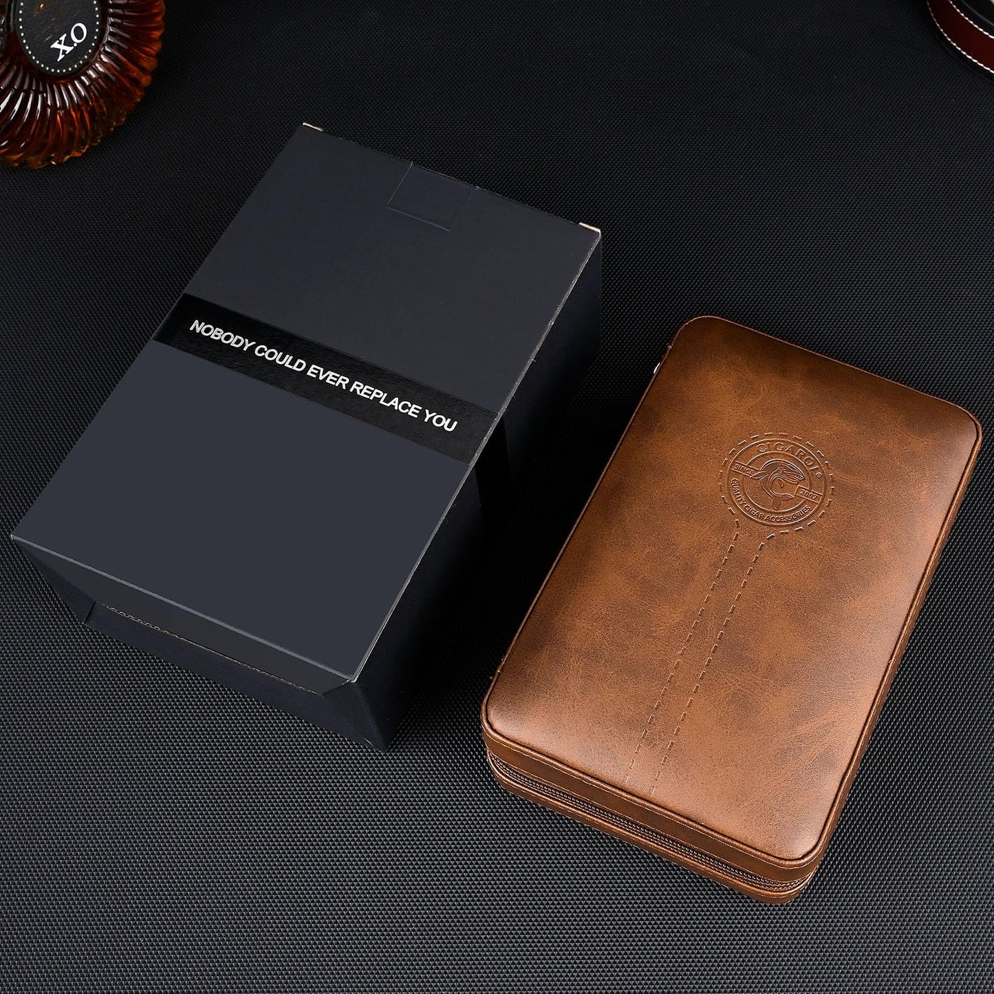 Cigarol Cigar Humidor Case, Leather Travel Humidor Case, Portable Cedar Wood Lined Cigar Box with Digital Hygrometer & Humidifier Accessories, Holds 6 Cigars, Gifts for Men (Brown)