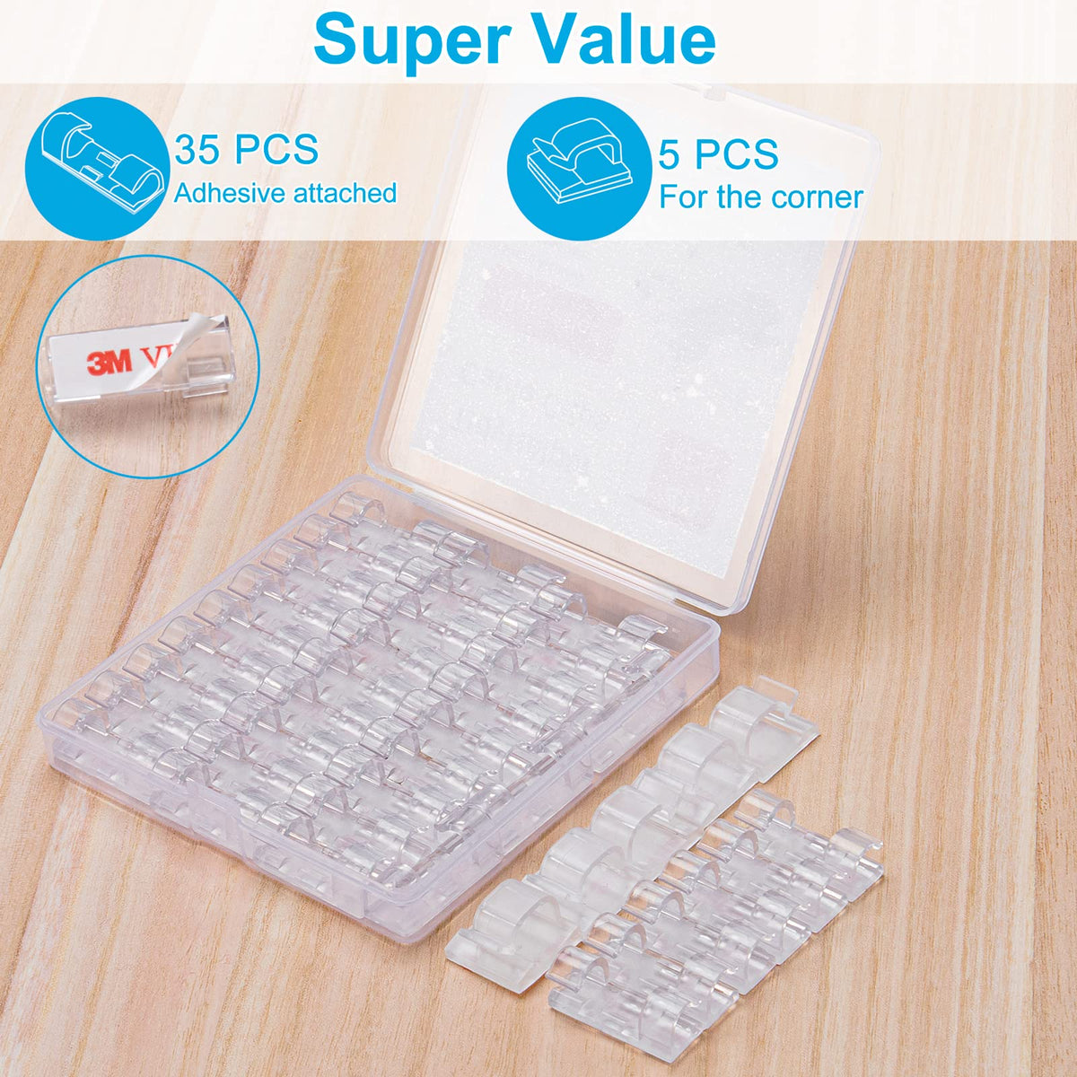 Adhesive Cable Clips Clear (40PCS, M), Upgraded Wire Holders for Wall, Strong Cord Organizer Under Desk, Car, PC, Christmas Light Indoor/Outdoor