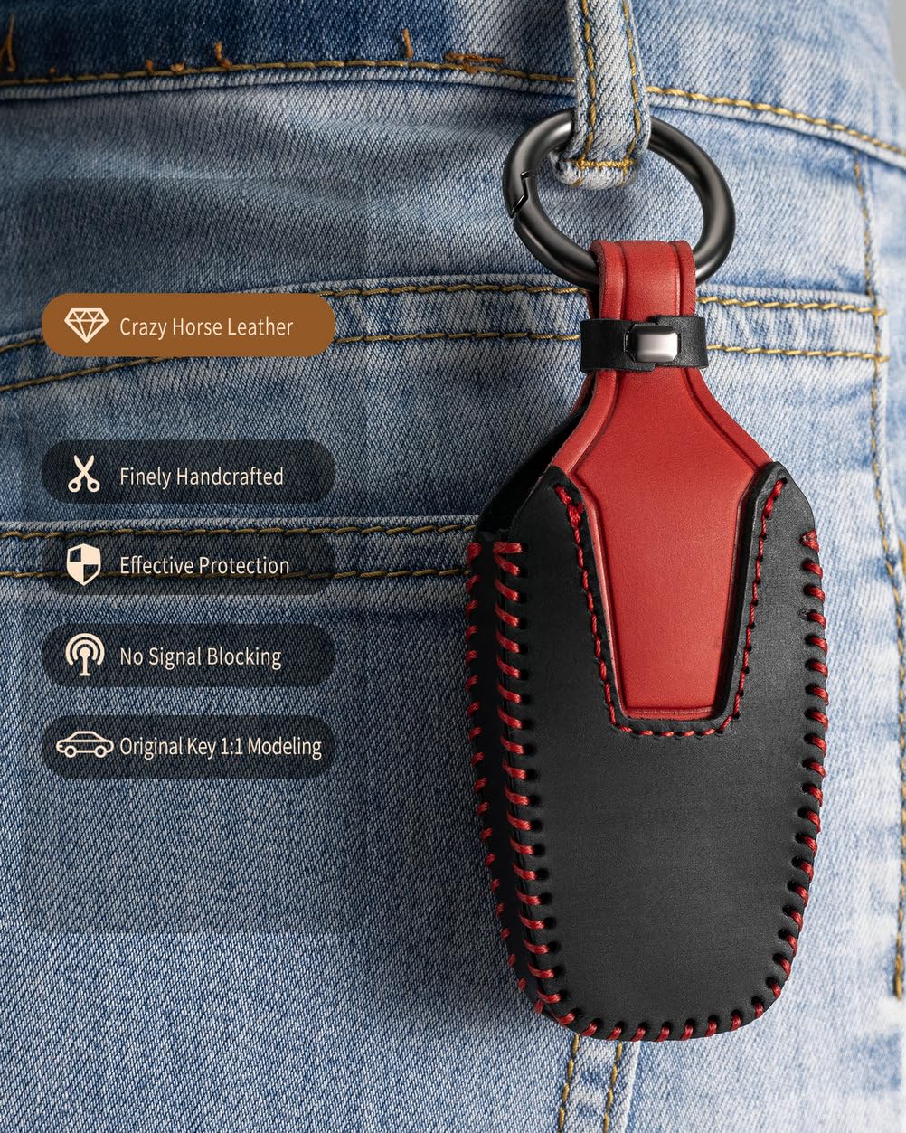 YINEOR Key Fob Cover Leather Car Key Case Keychain Fob Holder Compatible with Lincoln Continental MKC MKX MKZ Navigator Nautilus Corsair Aviator 2017-2026 (Black)