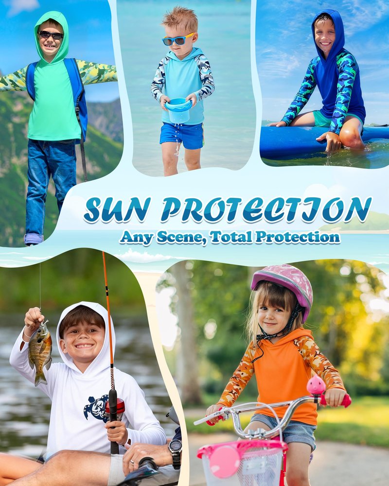 DRONIRING Boys Rash Guard Swim Hoodie, UPF 50+ UV Sun Protection Long Sleeve Fishing Shirt, Kids Youth SPF Water Shirts Pink-Green
