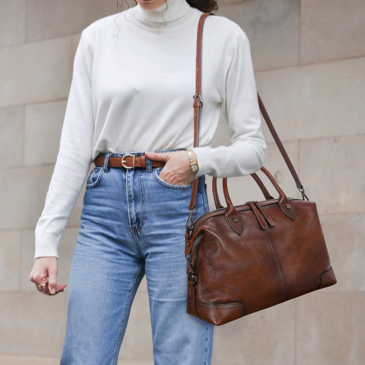 HESHE Genuine Leather Satchel Tote Bag for Women Leather Purse Large Capacity Top Handle Handbag Designer Shoulder Bags Vintage Cross Body Doctor Bag (Brown)