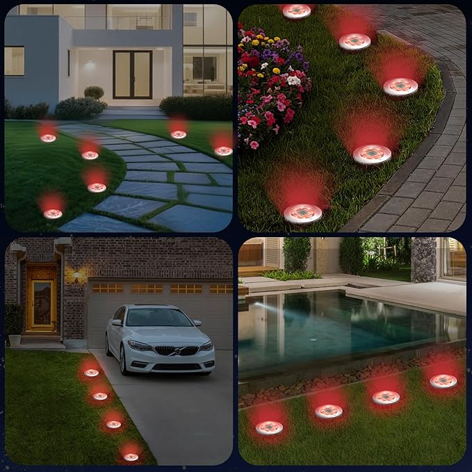 INCX Halloween Solar Lights Outdoor,12 Pack Solar Pathway Lights with Auto On/Off,Waterproof & Anti-Rust Landscape Lighting for Garden, Yard, Patio, Deck - Halloween Decorations,Red