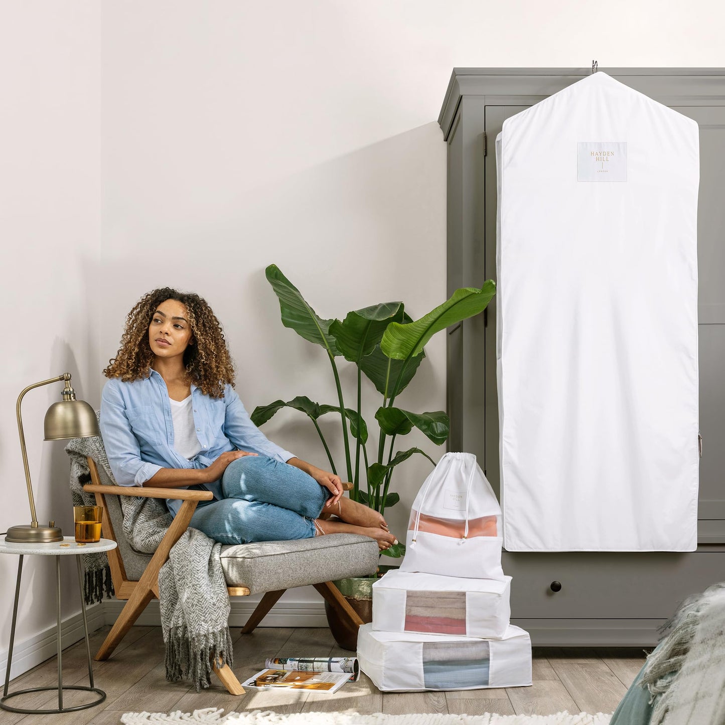 Hayden Hill Luxury Organic Cotton Garment Storage Bag - Long 58" Dress Bag - Breathable & Moth-Proof For Full Length Clothing, Dresses & Coats - Clothes Bags for Hanging Organization