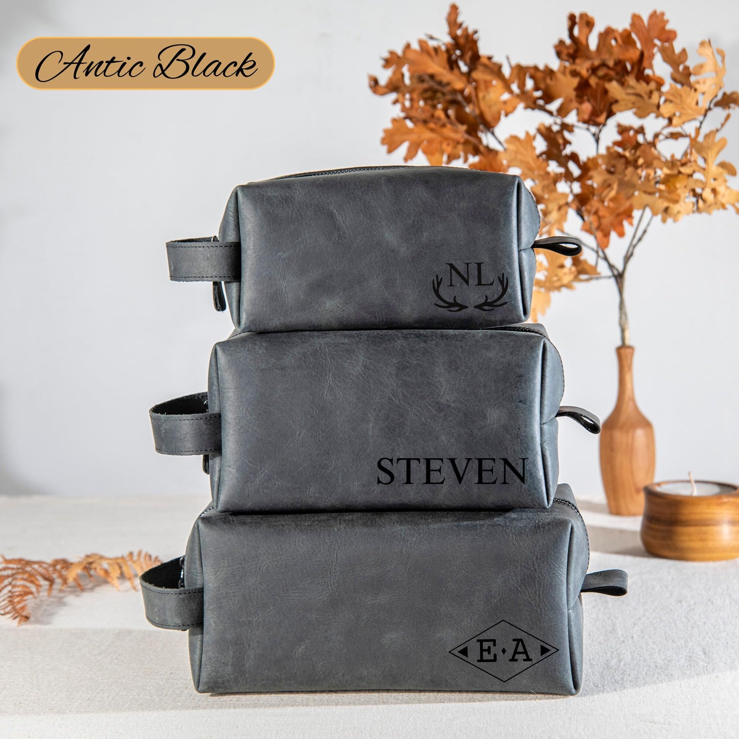 Personalized Handcrafted Leather Toiletry Bag for Men, Custom Shaving, Travel Dopp Kit, Grandpa, Dad, Husband, Father, Him, Boyfriend, Groomsmen, Birthday, Wedding, Graduation, Retirement Gifts