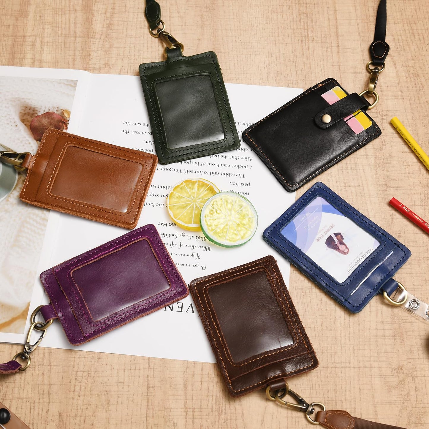 Wonderpool ID Badge Holder Genuine Leather Card Slots Case with Detachable Neck Lanyard and Retractable Badge Reel for Office School Hospital Exhibition ID & Driver Licence (Purple)