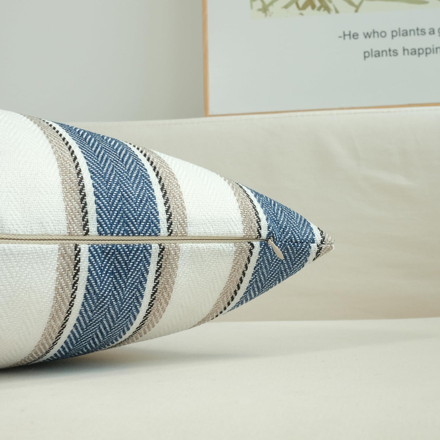 JOJUSIS Stripe Throw Pillow Covers Farmhouse Pillowcases Pack of 2 16 x 16 Inch Blue