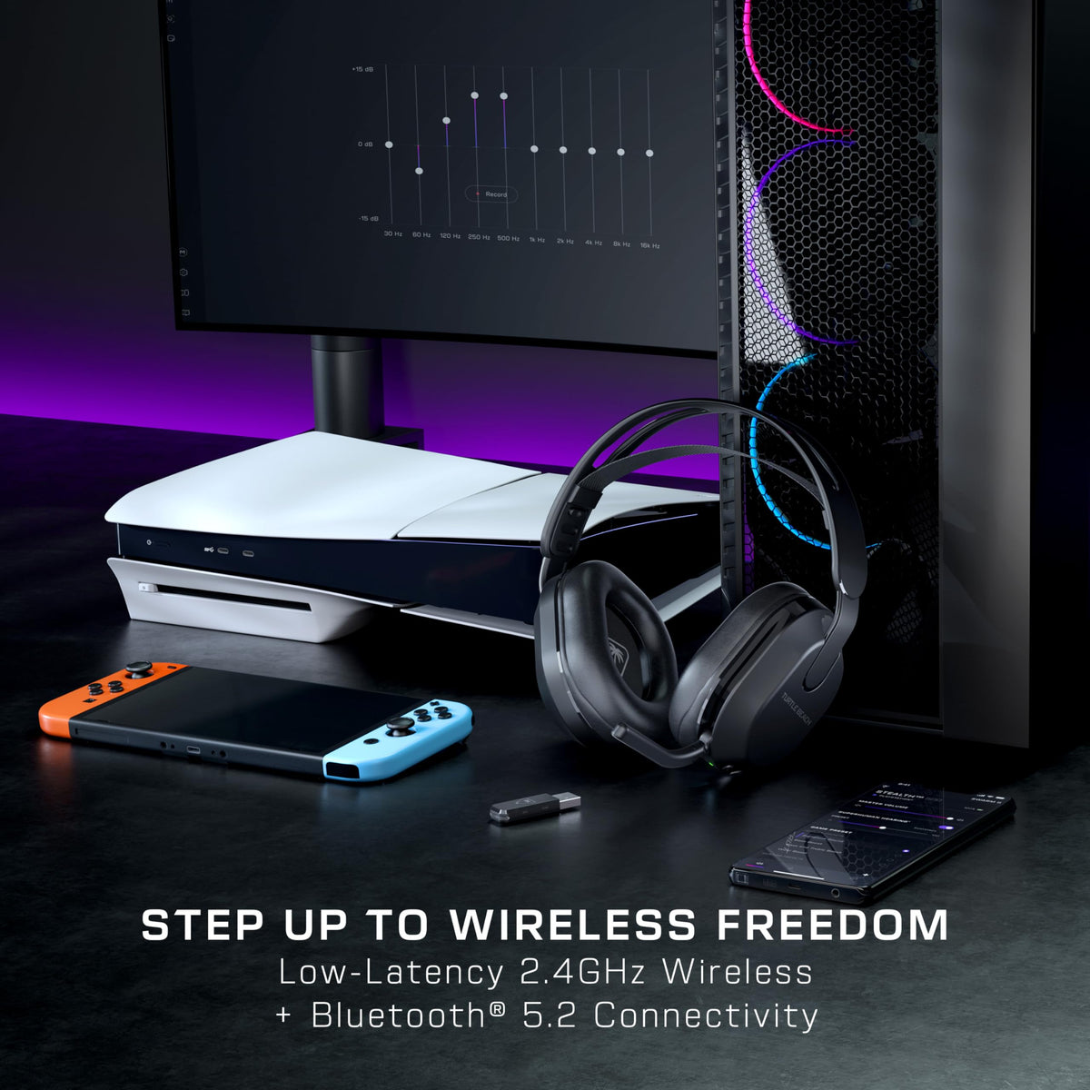 Turtle Beach Stealth 500 Wireless Amplified Gaming Headset for PS5, PS4, PC, & Mobile – 40-Hr Battery, Bluetooth, Memory Foam Cushions, Flip-to-Mute Mic, EQ Presets, Companion App – Black