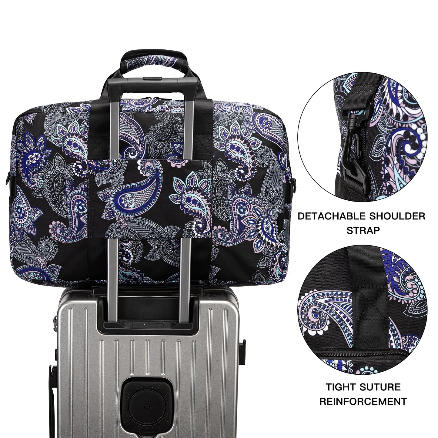 F.FETIVIN Weekender Bag Carry On Travel Duffle Bag Medium Overnight Bag for Women(Black Paisley)