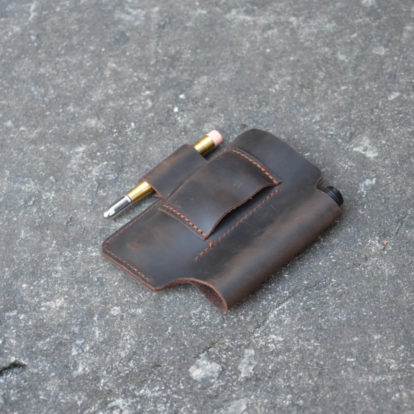 YIYUS Genuine Leather Multitool Sheath Organizer, Leather EDC Pouch for Men, Belt Holder Mini Leather Pocket, Flashlight Holder, Pen Holder, Sheath Holster Darkbrown